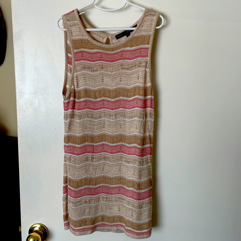 White House black market tan/gold/pink sparkle sleeveless top.